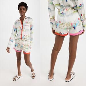 NEW Kerri Rosenthal Blair Printed Shorts Satin White Multicolor Size: Medium